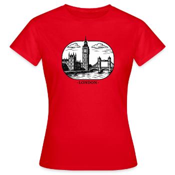 London Linienstil: Big Ben und Tower Bridge - Frauen T-Shirt - Rot - Vorne - AI Model Female 172 dark (172cm)