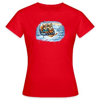 Eichhörnchen & Fuchs im Skilift – Winterspaß - Frauen T-Shirt - Rot - Vorne - AI Model Female 172 dark (172cm)