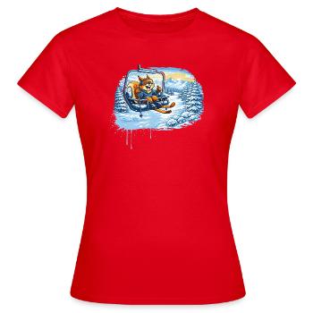 Lustiges Eichhörnchen im Skilift –Winterspaß Motiv - Frauen T-Shirt - Rot - Vorne - AI Model Female 172 dark (172cm)