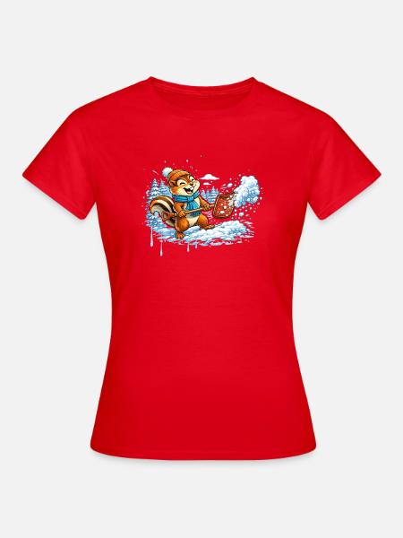 Streifenhörnchen beim Schneeschippen – Winterspaß - Frauen T-Shirt - Rot