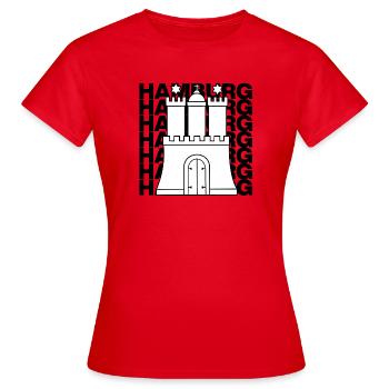 HAMBURG STADTTOR, HANSE SYMBOL HAMBURGLIEBE - Frauen T-Shirt - Rot - Vorne - AI Model Female 172 dark (172cm)