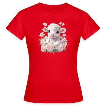 Zartes Lammchen mit Rosenkranz - Frauen T-Shirt - Rot - Vorne - AI Model Female 172 dark (172cm)