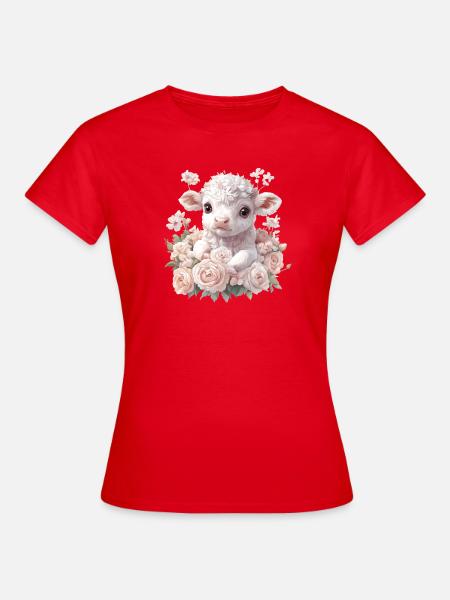Zartes Lammchen mit Rosenkranz - Frauen T-Shirt - Rot