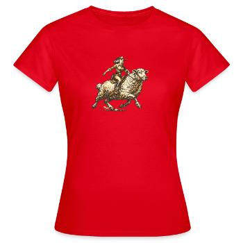 Cavalier de l’Ouest sur des moutons - T-shirt Femme - rouge - Devant - AI Model Female 172 dark (172cm)