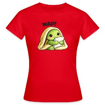 Kuschelige Schildkröte unter Decke - Frauen T-Shirt - Rot - Vorne - AI Model Female 172 dark (172cm)