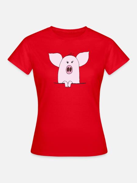 Kuscheliges Pinkes Schwein Cartoon - Dame-T-shirt - rød