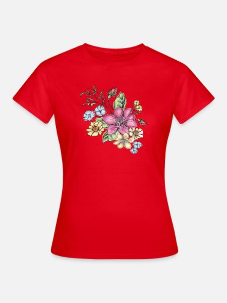  Florales Blütenmuster - Frauen T-Shirt - Rot