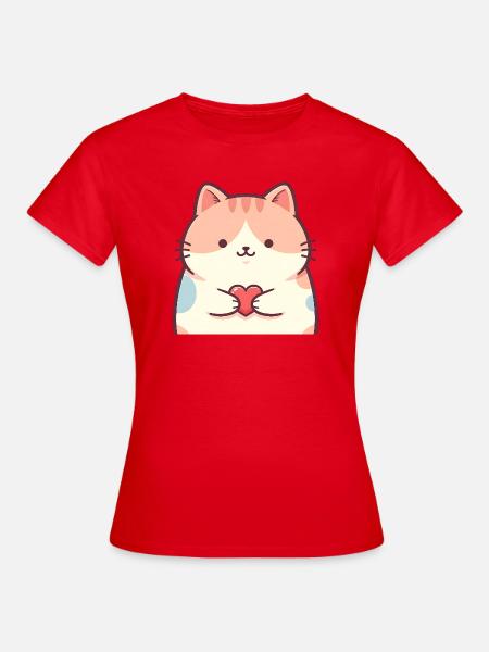 Kuschelkätzchen Herz Cartoon Katze - Frauen T-Shirt - Rot