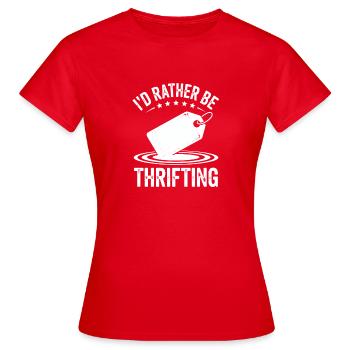 Devise des passionnés de friperie Devise Tee - T-shirt Femme - rouge - Devant - AI Model Female 172 dark (172cm)