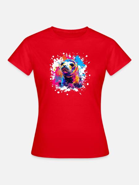 Farbexplosion Seehund Popart - Frauen T-Shirt - Rot
