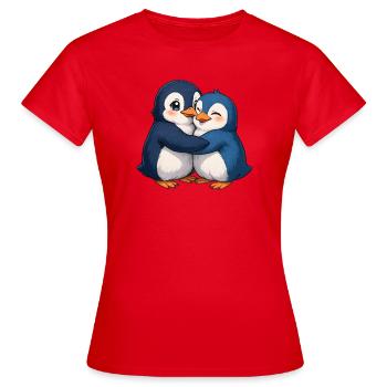 Kuschelige Pinguin-Umarmung - Frauen T-Shirt - Rot - Vorne - AI Model Female 172 dark (172cm)