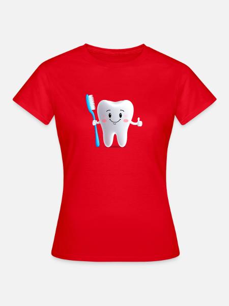 Lächelnder Zahn mit Zahnbürste - Frauen T-Shirt - Rot