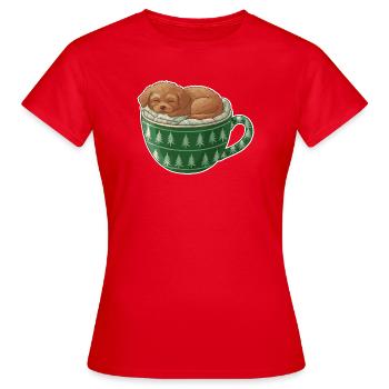 Chiot endormi dans un gobelet vert - T-shirt Femme - rouge - Devant - AI Model Female 172 dark (172cm)