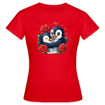 Zweisamkeit Pinguine Rosenherz - Frauen T-Shirt - Rot - Vorne - AI Model Female 172 dark (172cm)