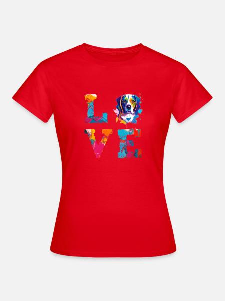 Beagle Love buntes Pop-Art-Hundedesign - Frauen T-Shirt - Rot