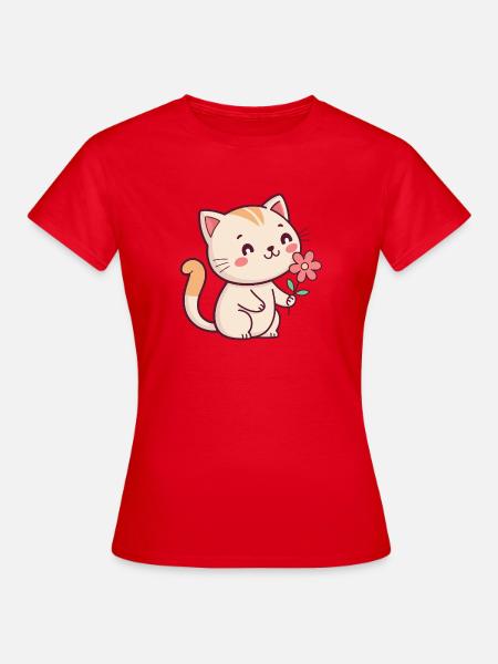 Kätzchen und Blume - Frauen T-Shirt - Rot