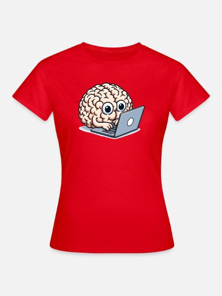 Gehirn am Laptop - Frauen T-Shirt - Rot