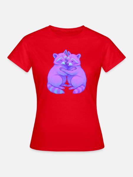Kuschelige Purpur-Racoonen im Neonlicht - Frauen T-Shirt - Rot