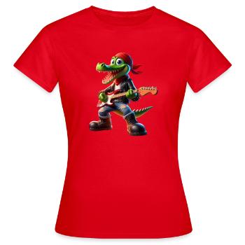 Kroko-Rocker mit Gitarre - Frauen T-Shirt - Rot - Vorne - AI Model Female 172 dark (172cm)
