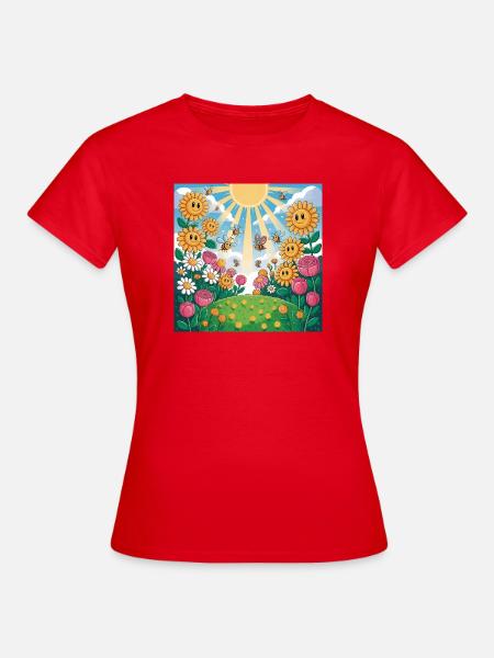 Sonnenblumengarten mit Bienen - Frauen T-Shirt - Rot