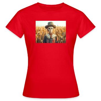Die Vogelscheuche, die der erste Begleiter fand - Frauen T-Shirt - Rot - Vorne - AI Model Female 172 dark (172cm)