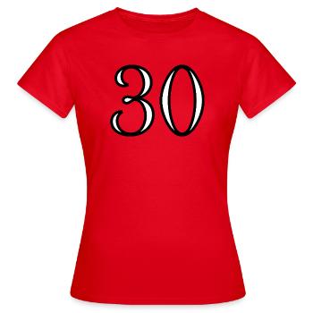 30. 30 YEARS. 30th ANNIVERSARY. 30 YEARS ANNIVERSARY. - Women's T-Shirt - red - Front - AI Model Female 172 dark (172cm)