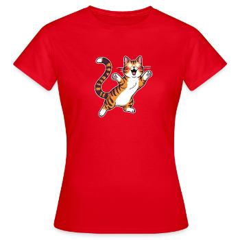 Fröhliche getigerte Katze Sprungfreude - Frauen T-Shirt - Rot - Vorne - AI Model Female 172 dark (172cm)