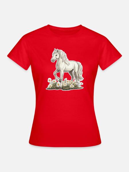 Pferd auf Wiese - Frauen T-Shirt - Rot