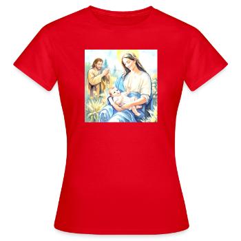 Nativité de Jésus - La Sainte Famille - T-shirt Femme - rouge - Devant - AI Model Female 172 dark (172cm)