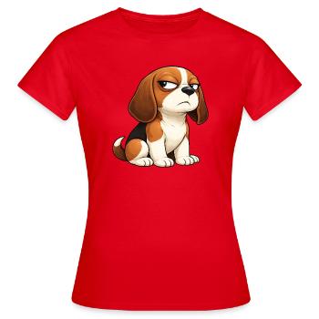 Dessin dessiné du chien caricatural Beagle arrogant cassé - T-shirt Femme - rouge - Devant - AI Model Female 172 dark (172cm)