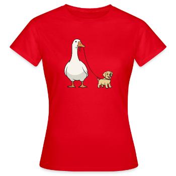 Goose Dog Duo on Leash Ribbon - Women's T-Shirt - red - Front - AI Model Female 172 dark (172cm)
