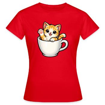 Kätzchen im Becher - Frauen T-Shirt - Rot - Vorne - AI Model Female 172 dark (172cm)