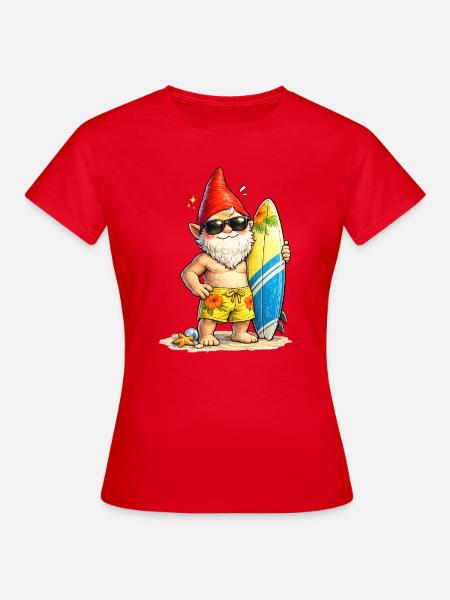 Cooler Gartenzwerg mit Surfbrett - Frauen T-Shirt - Rot