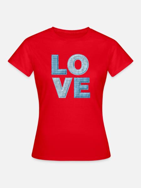 Love Denim Patch Schrift - Frauen T-Shirt - Rot