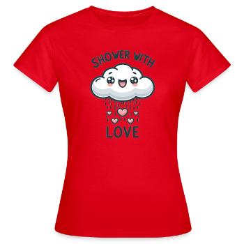 Regenwolke der Liebe mit Herzen - Frauen T-Shirt - Rot - Vorne - AI Model Female 172 dark (172cm)