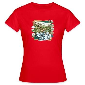 Bonjour, les gars ! Paysage du sud de l’Allemagne - T-shirt Femme - rouge - Devant - AI Model Female 172 dark (172cm)
