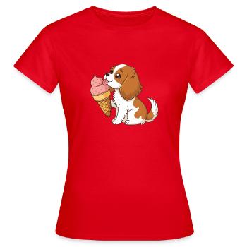 Cavalier King Charles Welpe gierig und Eiscreme - Frauen T-Shirt - Rot - Vorne - AI Model Female 172 dark (172cm)