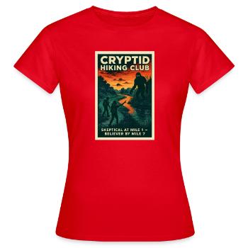 Vom Skeptiker zum Gläubigen | Wanderhumor - Frauen T-Shirt - Rot - Vorne - AI Model Female 172 dark (172cm)