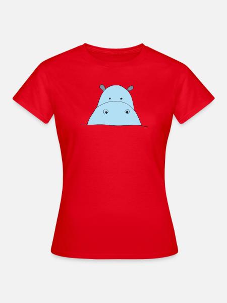 Blauer Hippo Blickfang - Frauen T-Shirt - Rot