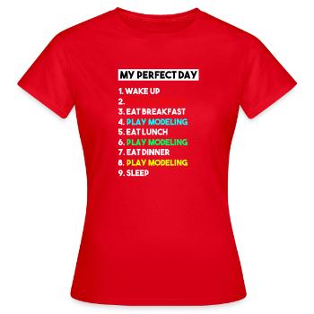 Slogan de routine de modélisation à l’échelle de ma journée parfaite - T-shirt Femme - rouge - Devant - AI Model Female 172 dark (172cm)