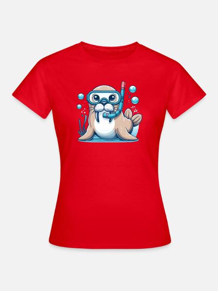 Unterwasser-Siegel mit Taucherbrille - Frauen T-Shirt - Rot