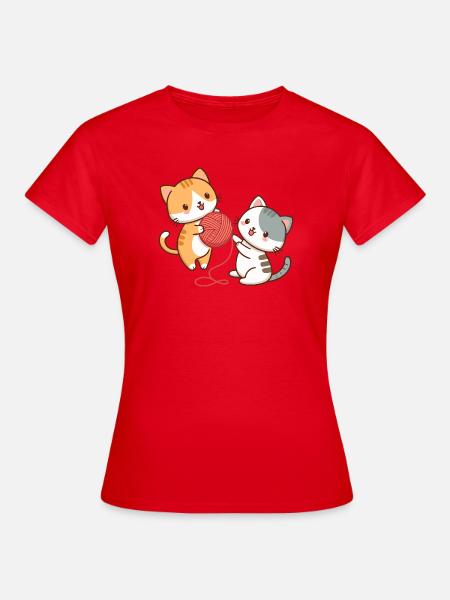 Kätzchen und Kawaii-Ball - Frauen T-Shirt - Rot