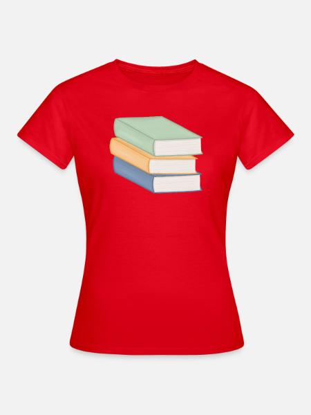 Pastellfarbiger Bücherstapel - Frauen T-Shirt - Rot