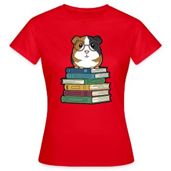Meerschweinchen Bücher Nerd - Frauen T-Shirt - Rot - Vorne - AI Model Female 172 dark (172cm)