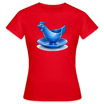 Fanart de poulet en coquetiers d’œufs de la RDA bleue, Ostalgie - T-shirt Femme - rouge - Devant - AI Model Female 172 dark (172cm)