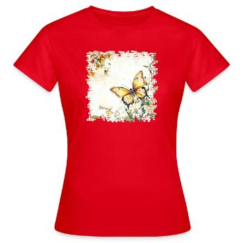 Aquarellschmetterling im Frühlingsgarten - Frauen T-Shirt - Rot - Vorne - AI Model Female 172 dark (172cm)