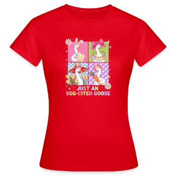 Eierfreudige Gans im Vier Panel - Frauen T-Shirt - Rot - Vorne - AI Model Female 172 dark (172cm)