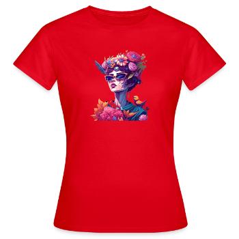 Blütenkönigin in Neon - Frauen T-Shirt - Rot - Vorne - AI Model Female 172 dark (172cm)