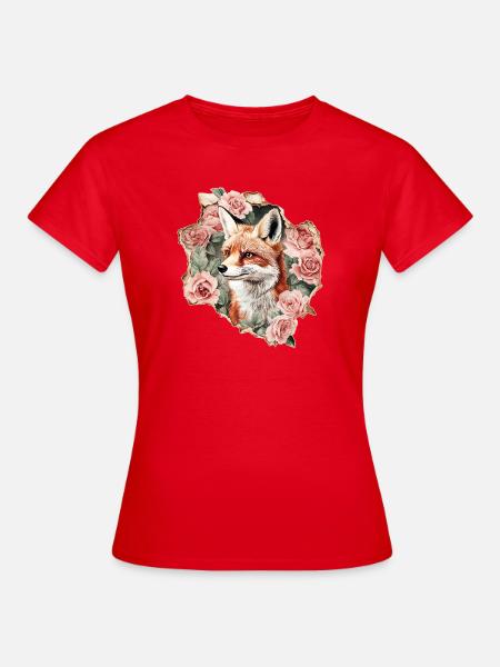 Fuchs mit Rosen - Frauen T-Shirt - Rot
