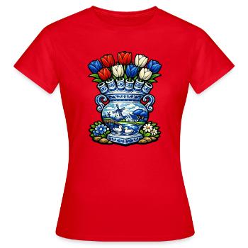 Delfter Vasen-Tulpen und Windmühle - Frauen T-Shirt - Rot - Vorne - AI Model Female 172 dark (172cm)